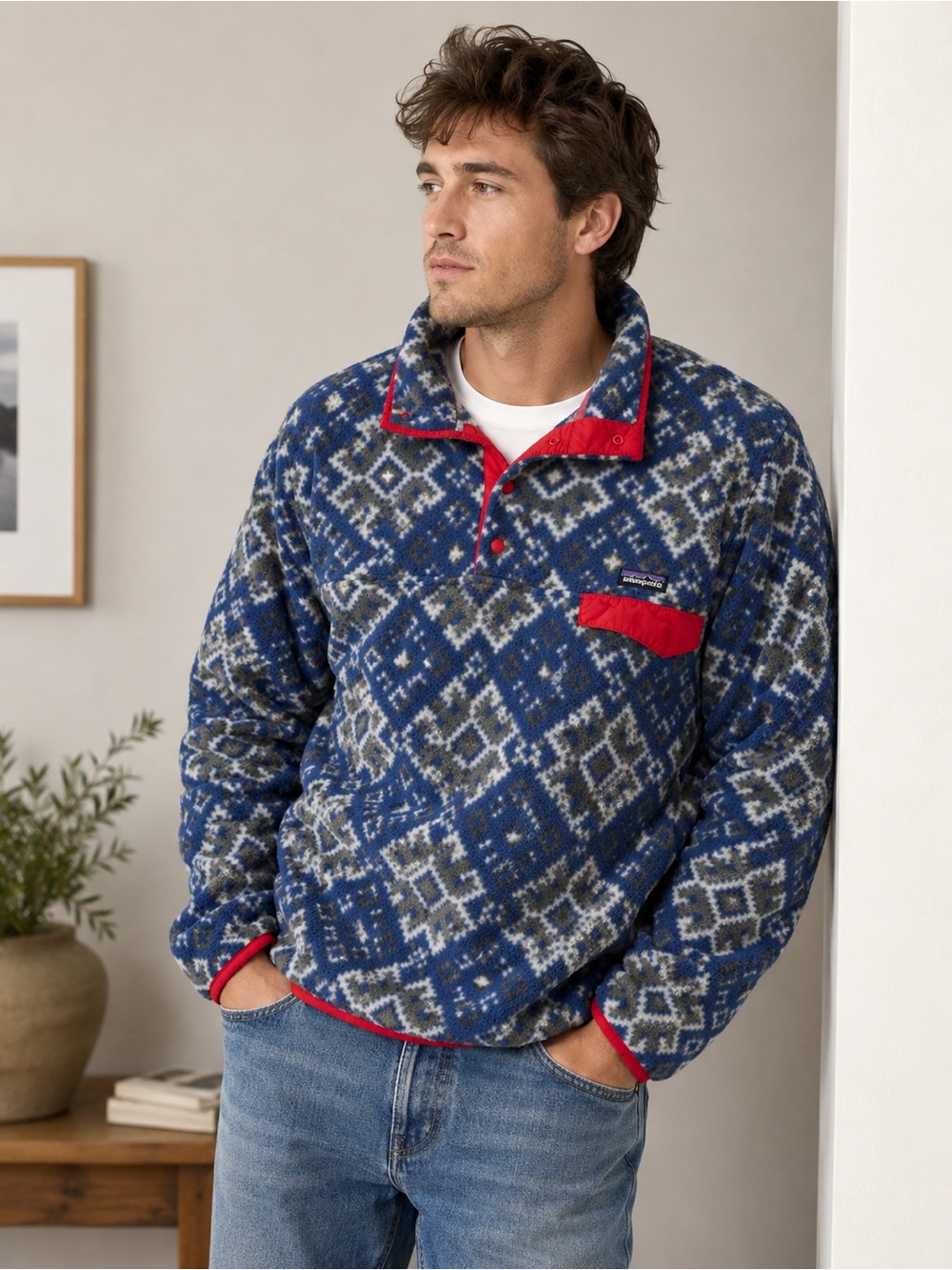 Patagonia Synchilla Snap-T Pullover Blue Geometric Fleece Men’s Large